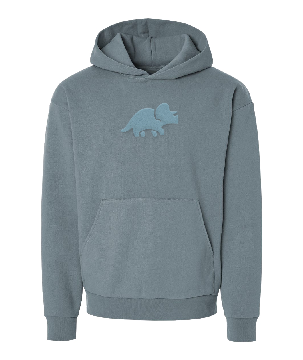 A slate-blue hoodie with the Try Guys logo printed on the chest in puff paint in a similar blue color. From the Try Guys.