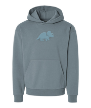 A slate-blue hoodie with the Try Guys logo printed on the chest in puff paint in a similar blue color. From the Try Guys.