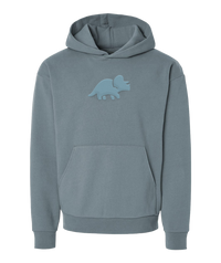 A slate-blue hoodie with the Try Guys logo printed on the chest in puff paint in a similar blue color. From the Try Guys.