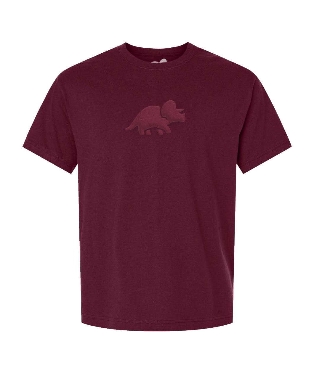 A maroon t-shirt with the Try Guys logo printed on the chest in puff paint in a similar maroon color. From the Try Guys.